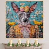 Greyhound in Easter Outfit, Cute Pet Portrait for Spring Home Decor, Holiday Gifts for Dog Lovers, Dog Wall Art on Canvas Wrap, Framed Print, or Rolled Artwork